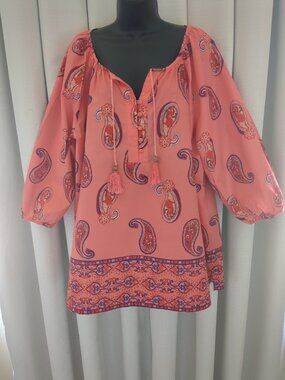 Liz Claiborne 100% Cotton Deep Coral Tunic Top